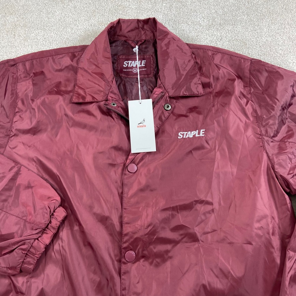 NWT Staple Coach Jacket Mens Size M Burgundy Snap Front Lightweight Windbreaker